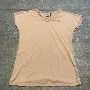 G Star Raw Mesh Back Womens Logo Top Medium Tan Neutral Nude Tee Shirt Y2K